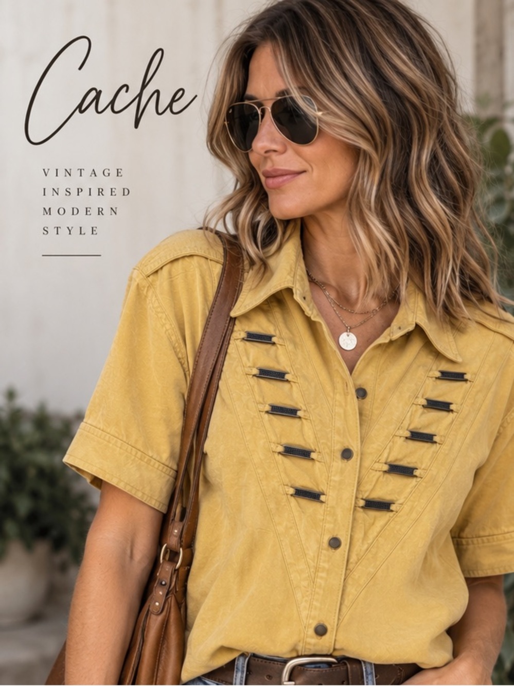 CACHE Vintage Mustard Yellow Utility Shirt